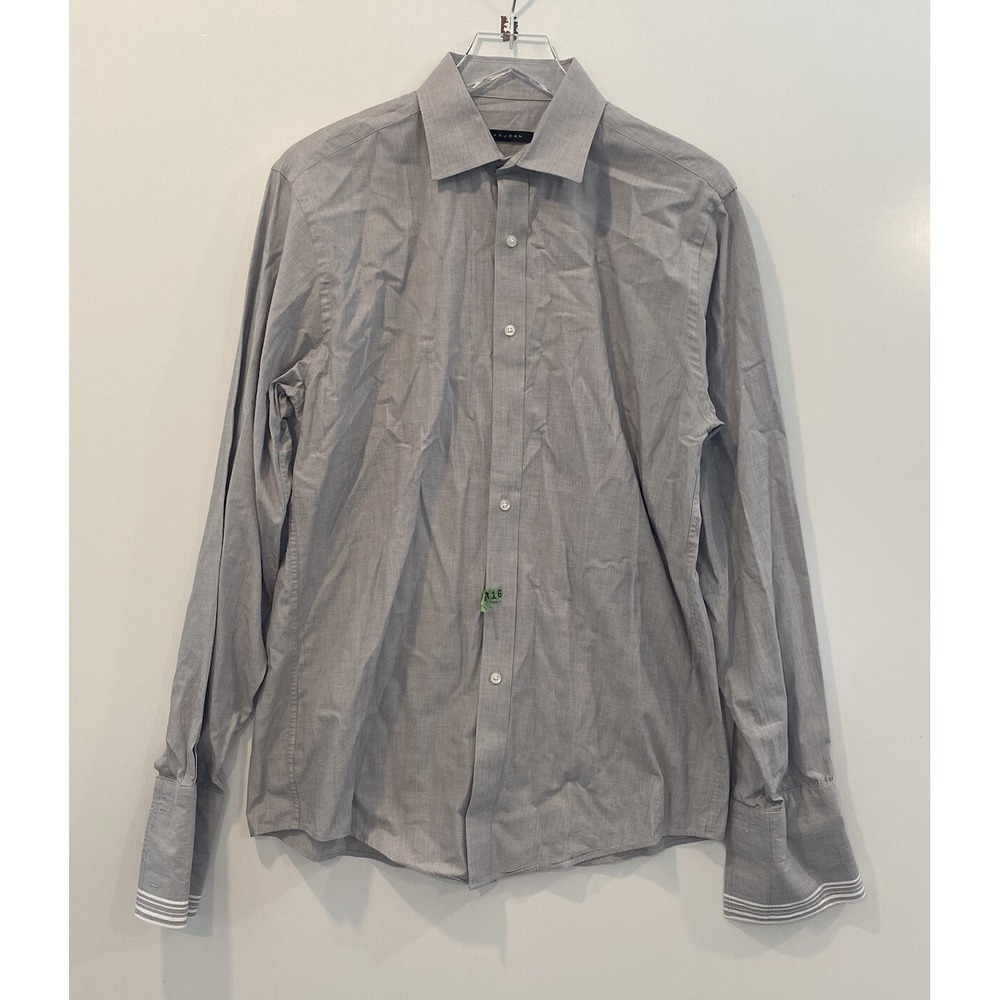 Sean John Mens Dress Shirt Gray Micro Check French Cuff 15.5 34/35 Regular Fit